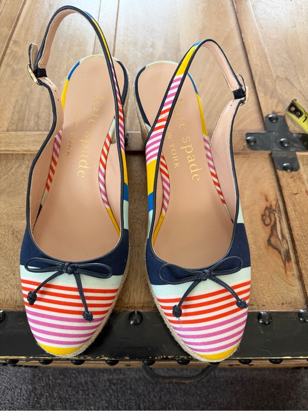 kate spade Multicolor Striped Slingback Espadrilles with Navy Trim